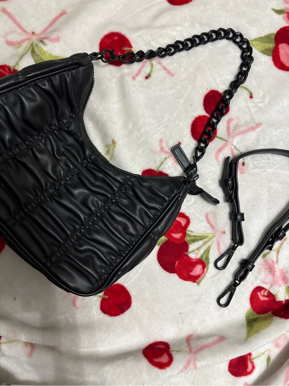 Aldo Black Ruched Shoulder Bag with Chain Strap